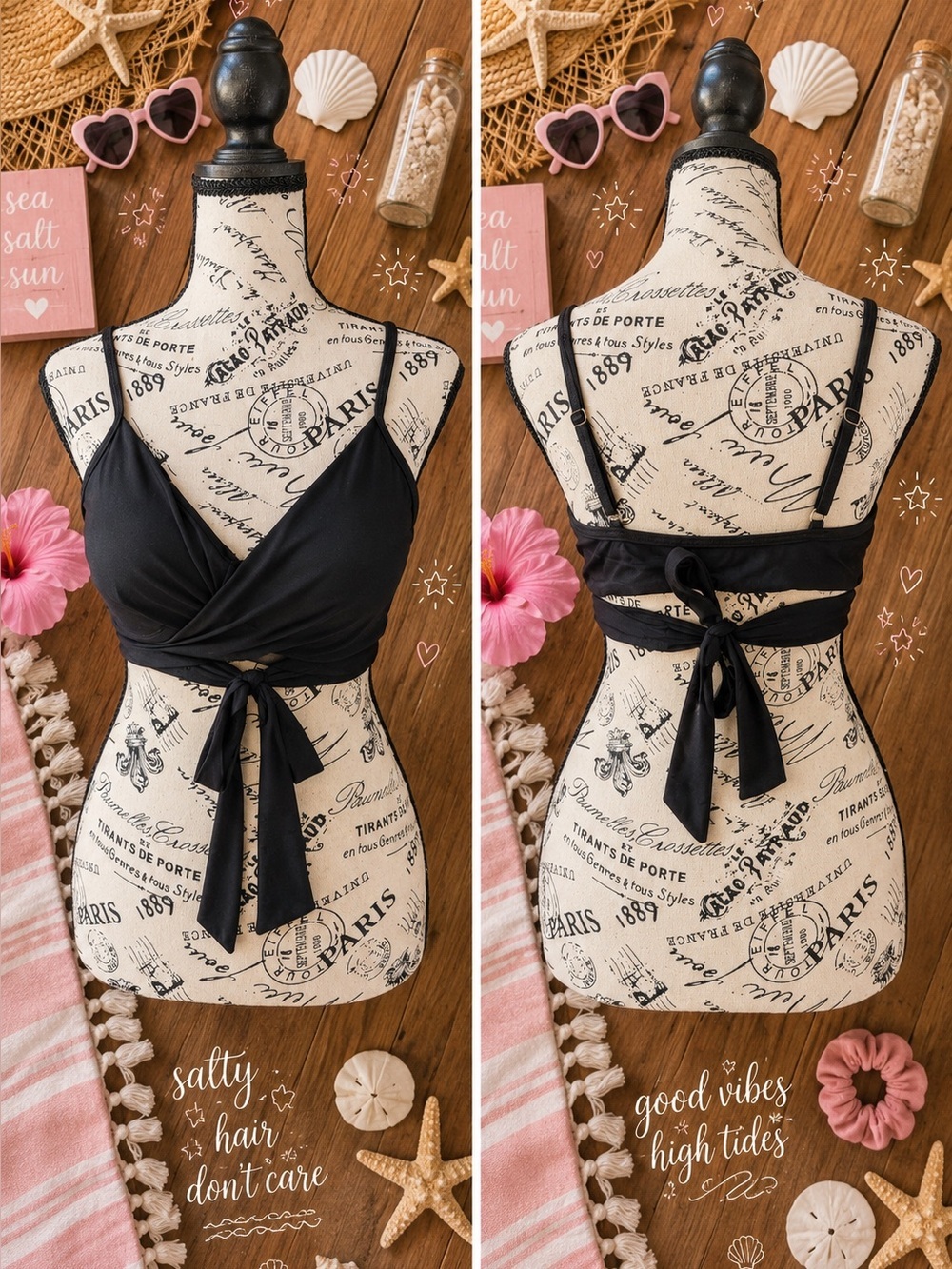 Black Twist Front Swim Top